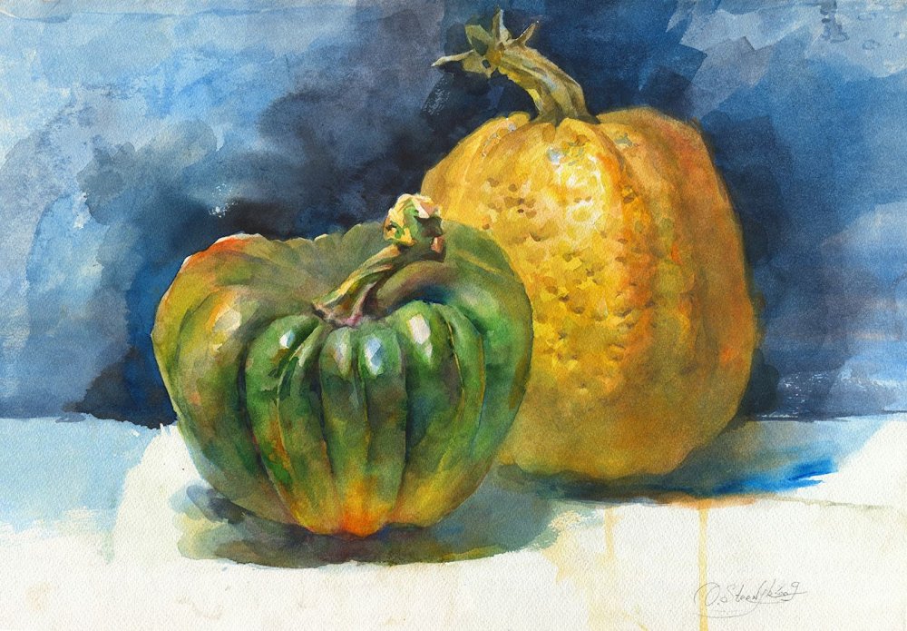 Этюды фруктов и овощей акварелью