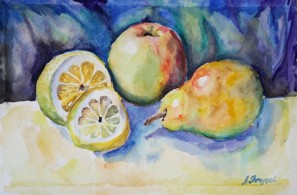 Этюды фруктов и овощей акварелью
