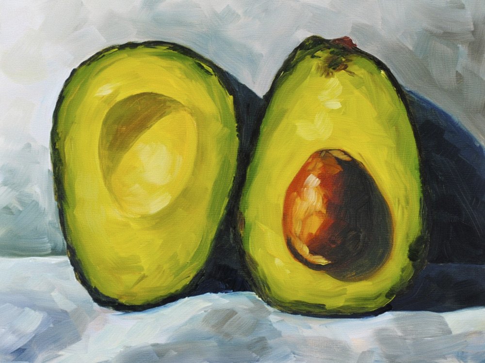 Этюд авокадо акварелью