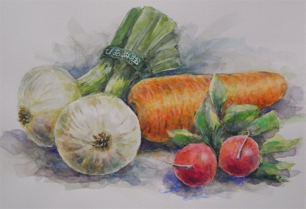 Натюрморт с овощами акварель