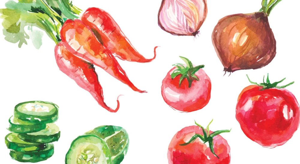 Акварельный фон овощи