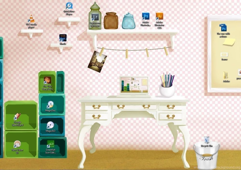 Рабочий стол со шкафом и полками