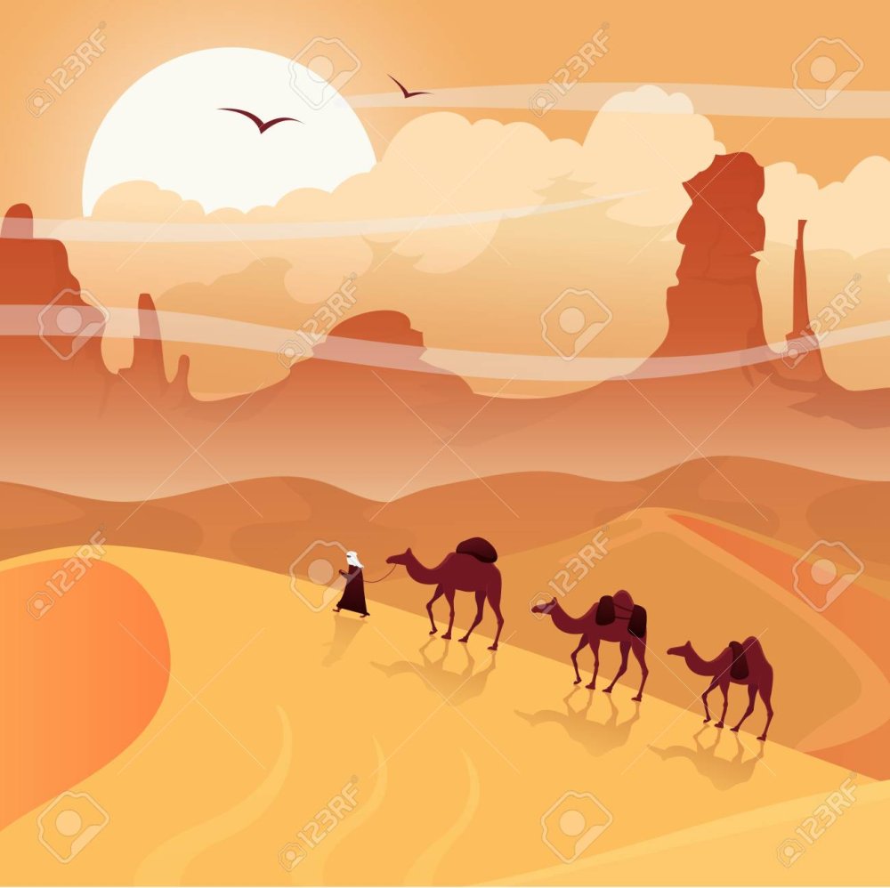 Караван верблюдов в пустыне вектор