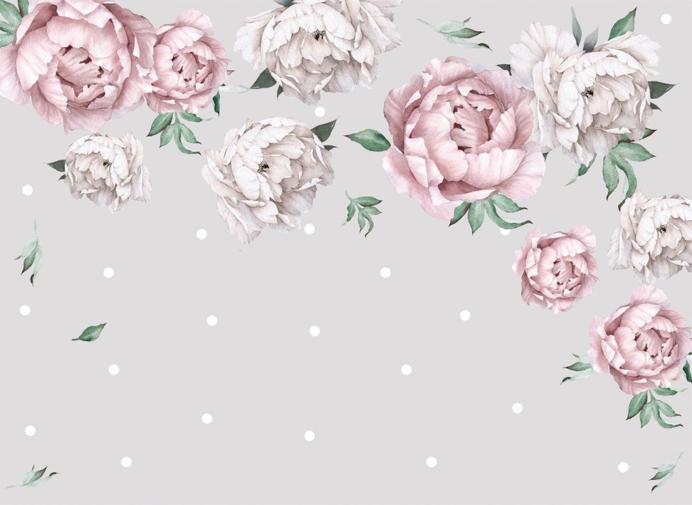 Обои для стен с пионами на белом фоне