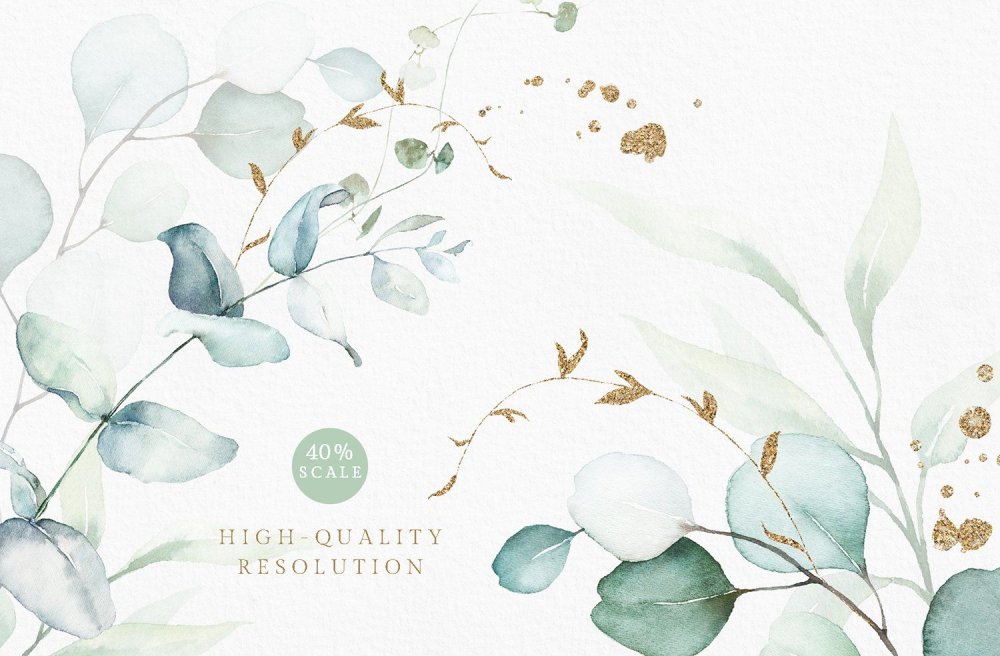 Акварельный фон для пригласительных эвкалипт