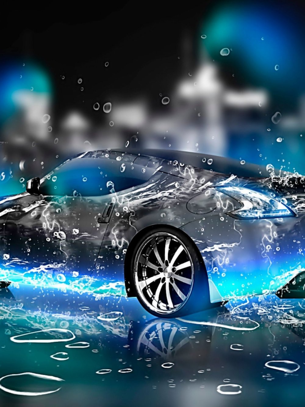 Машина в брызгах воды