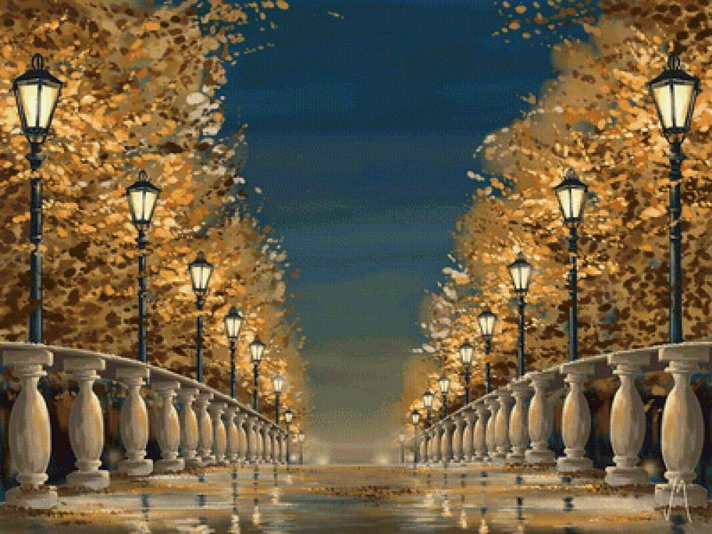 Осенний парк с фонарями