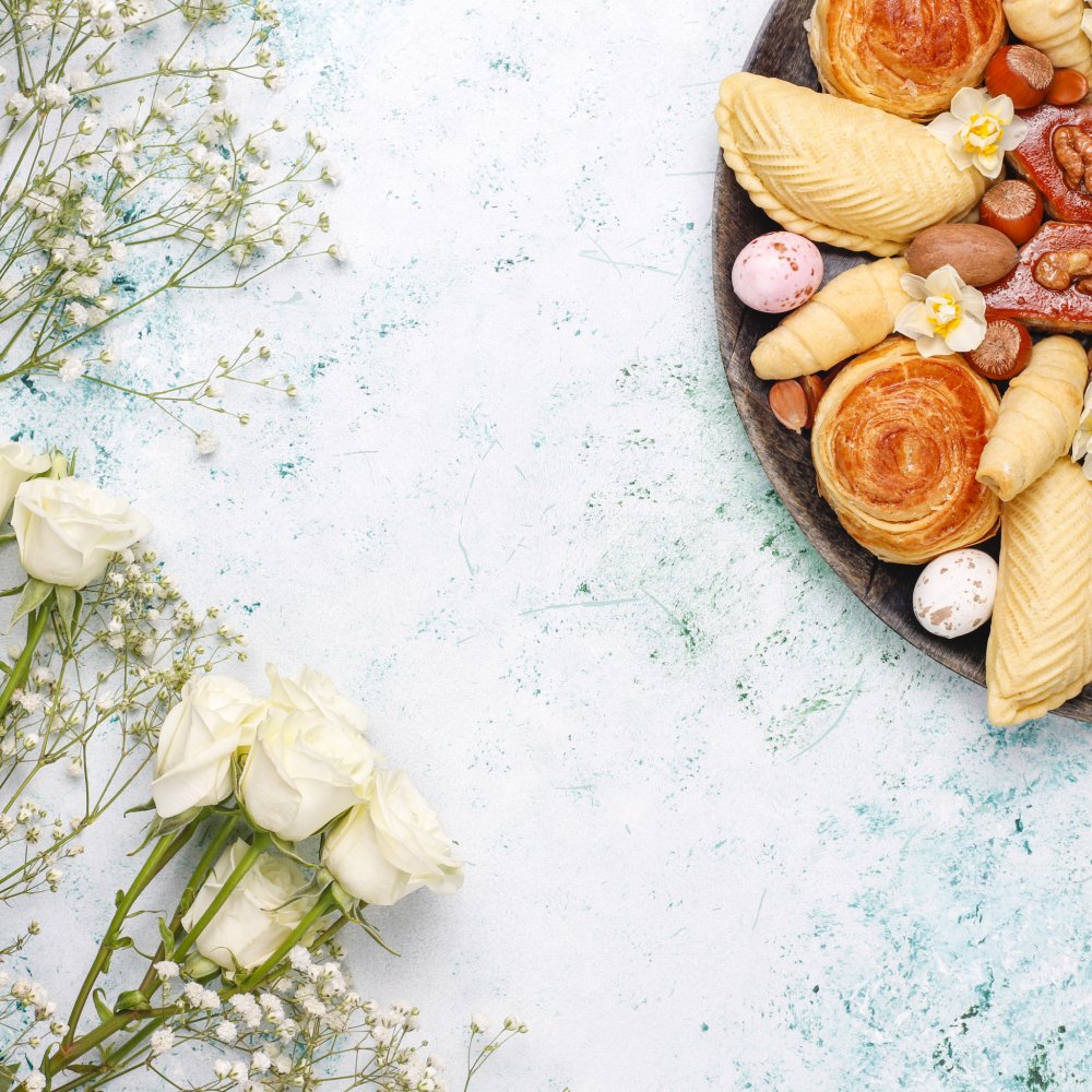 Кофе и выпечка вид сверху