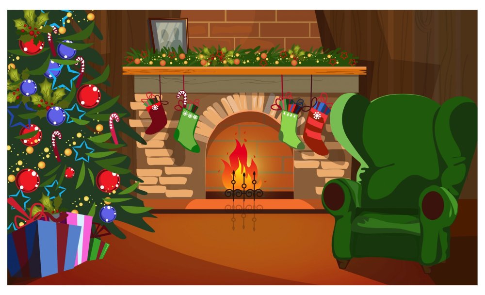 Кирпичный камин нарисованный