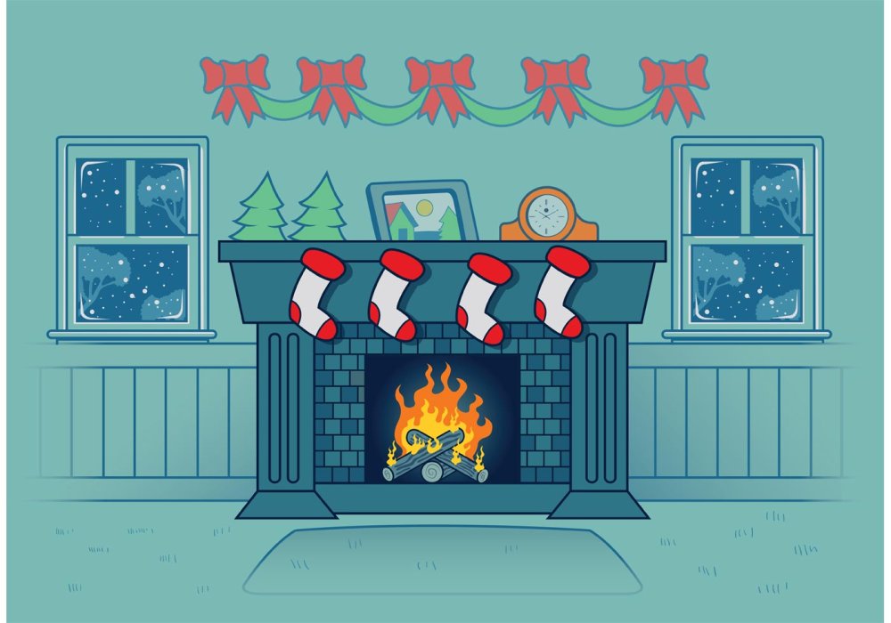 Ночной новогодний камин