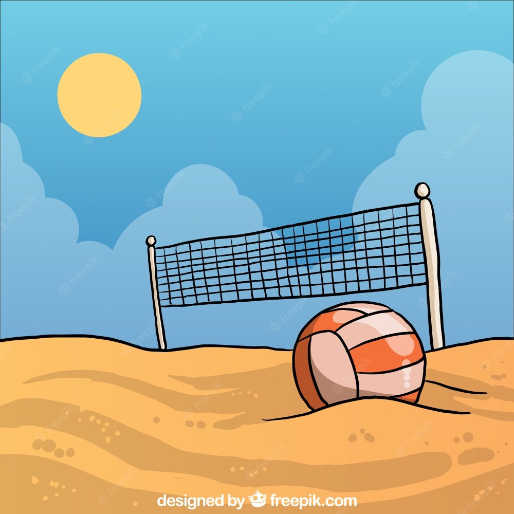 Пляж с сеткой для волейбола