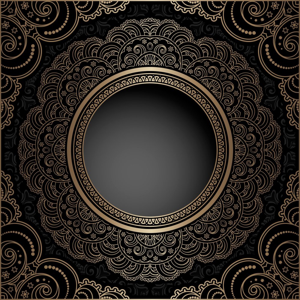 Рамка на чёрном фоне в арабском стиле круглая
