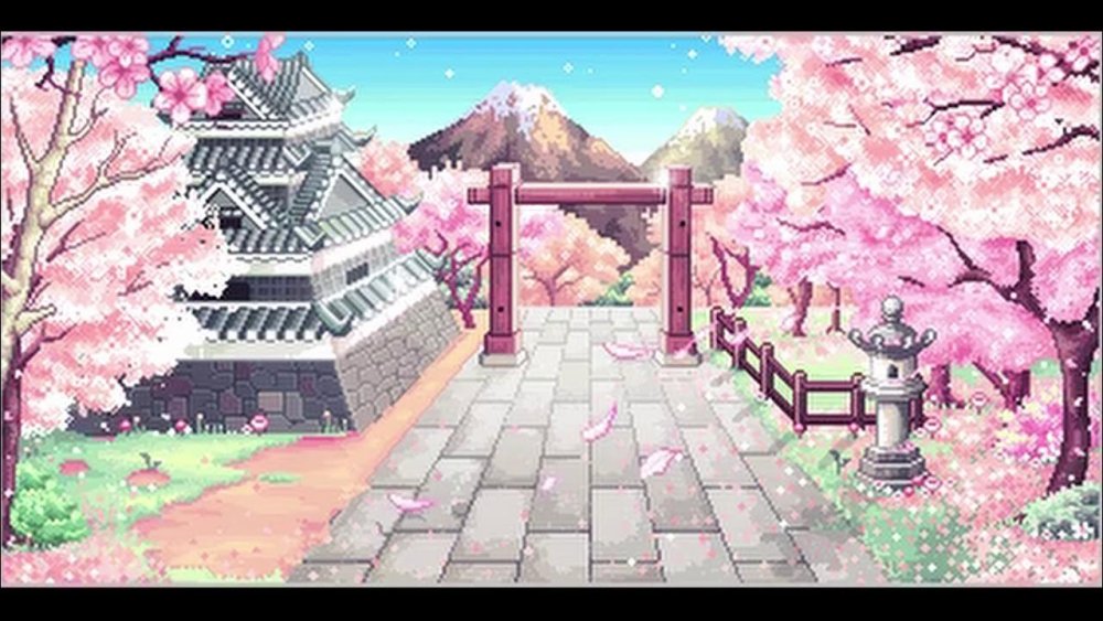 Японский пейзаж пиксель арт