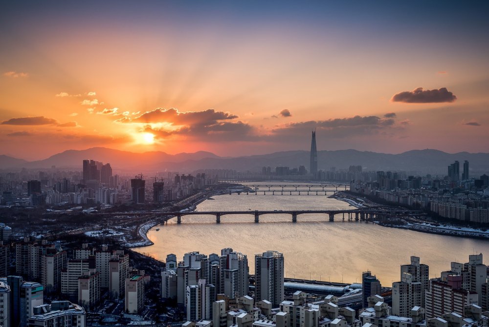 Южная Корея Сеул рассвет