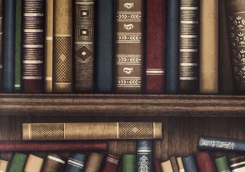 Полка с корешками книг