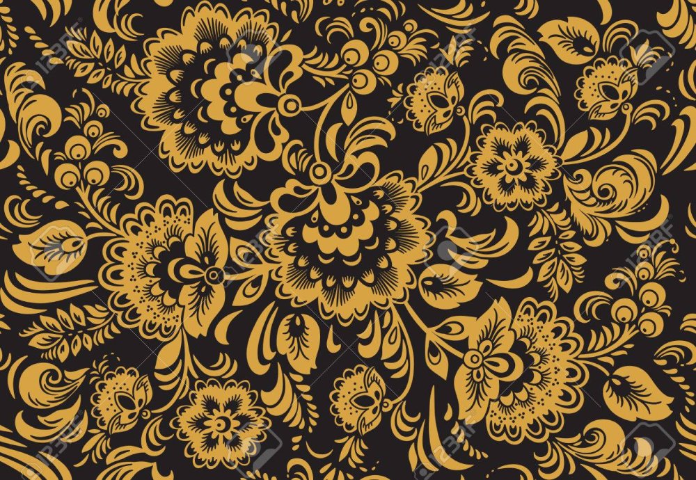 Золотая Хохлома на черном фоне