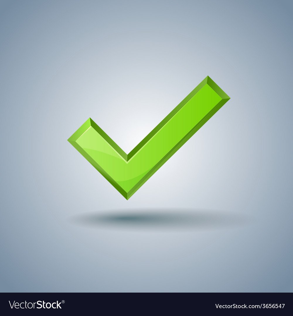 Зеленая галочка на сером фоне