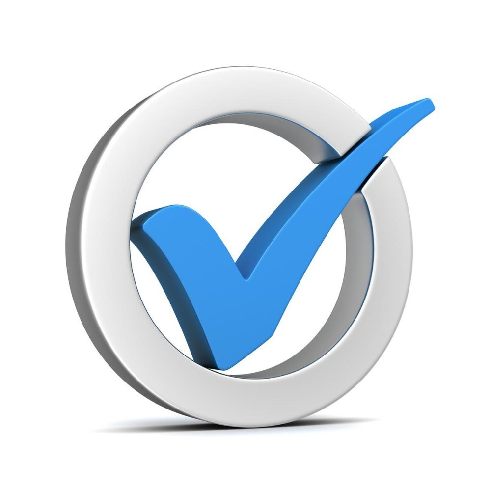 Синяя галочка на сером фоне