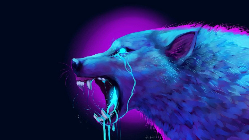 Неоновый волк арт