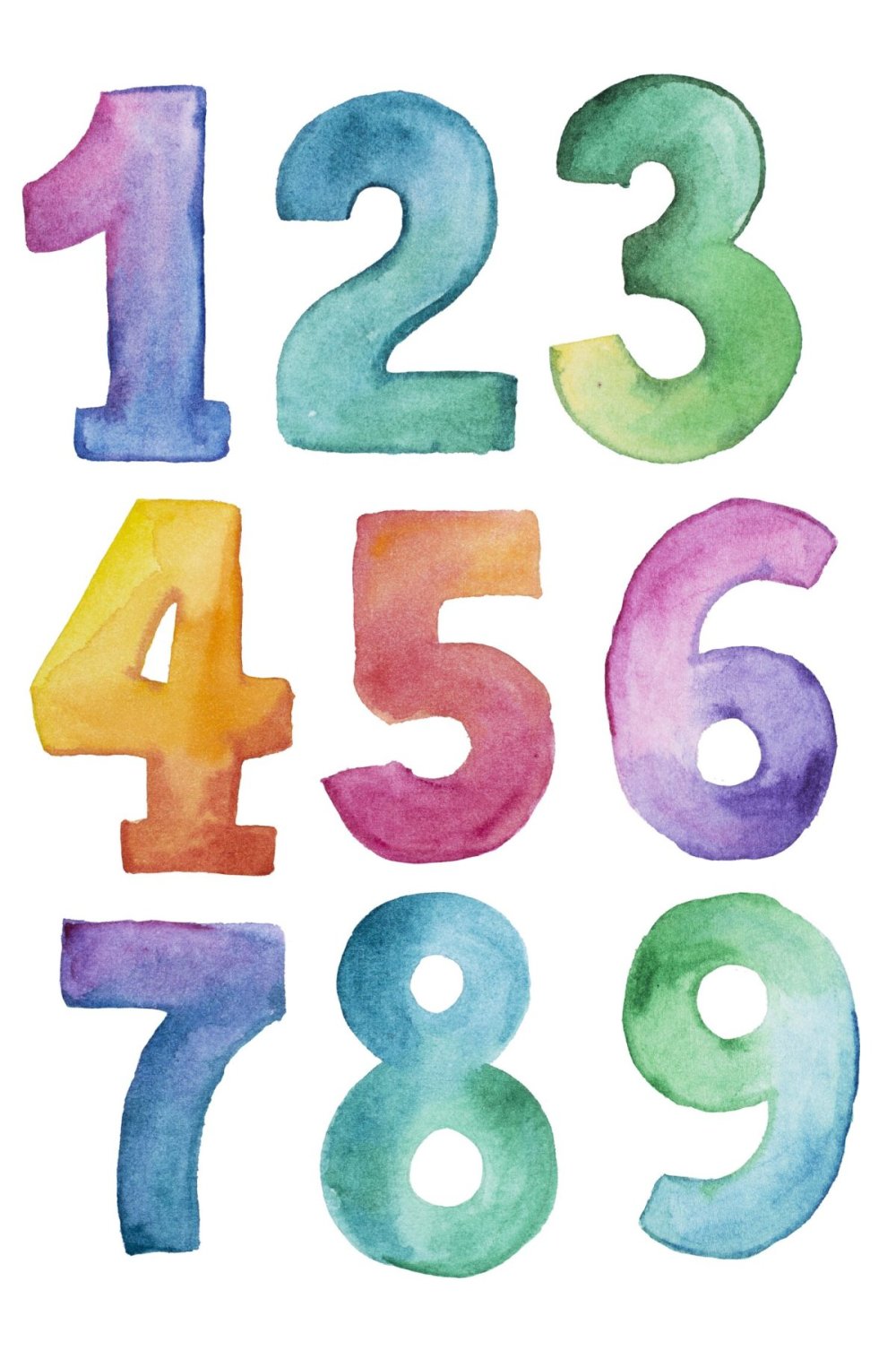 Цифры акварель