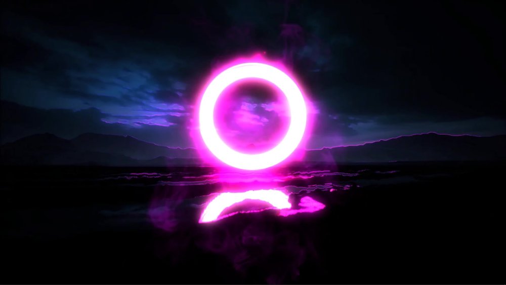 Неоновый круг на камнях