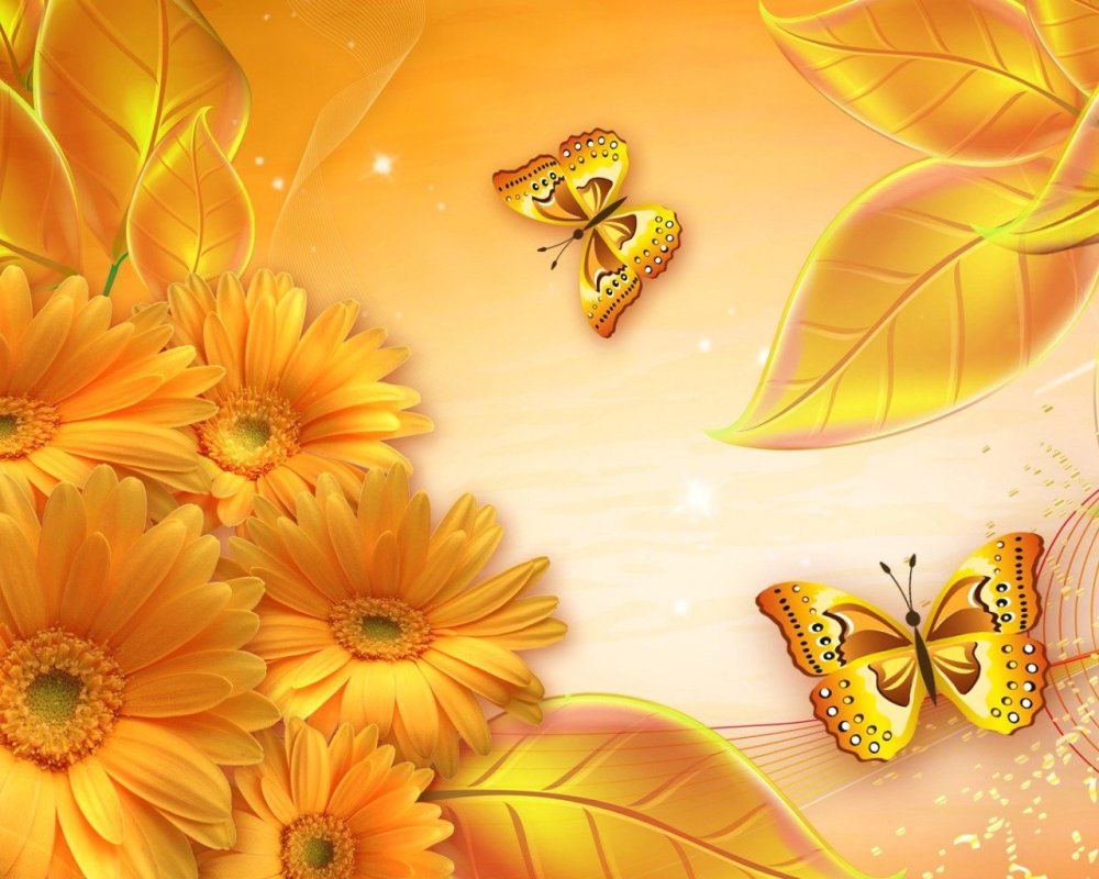 Золотые цветы на черном фоне