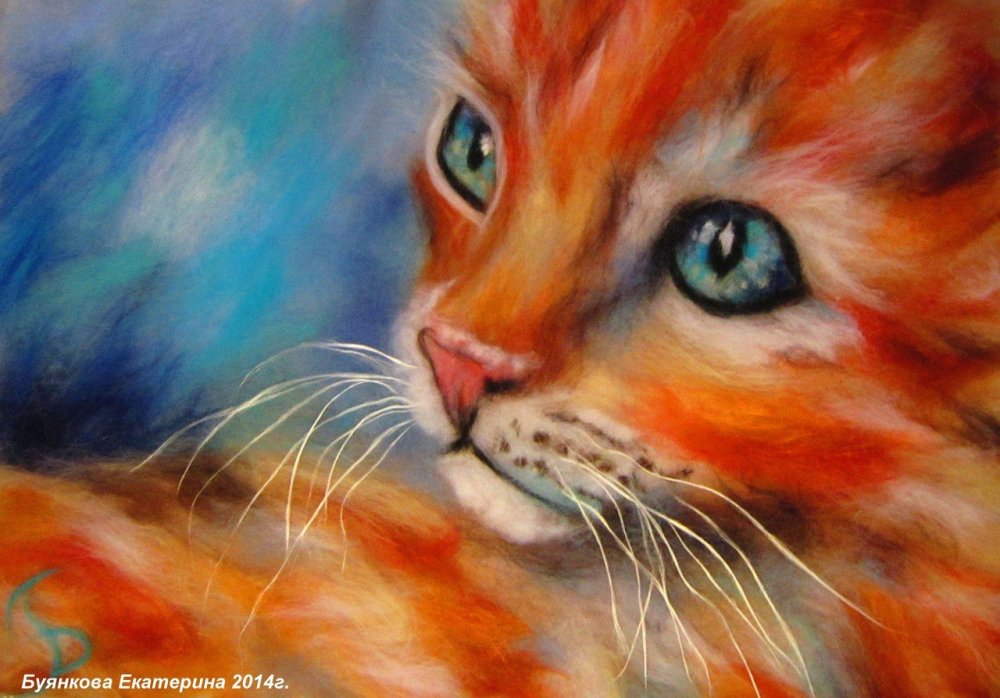 Шерстяная живопись коты