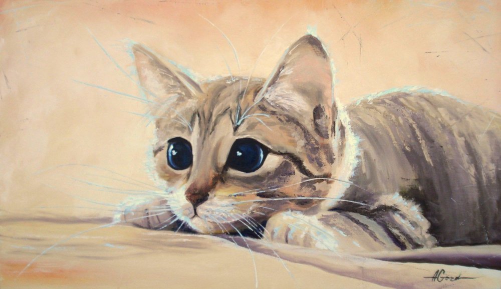 Кошка гуашью