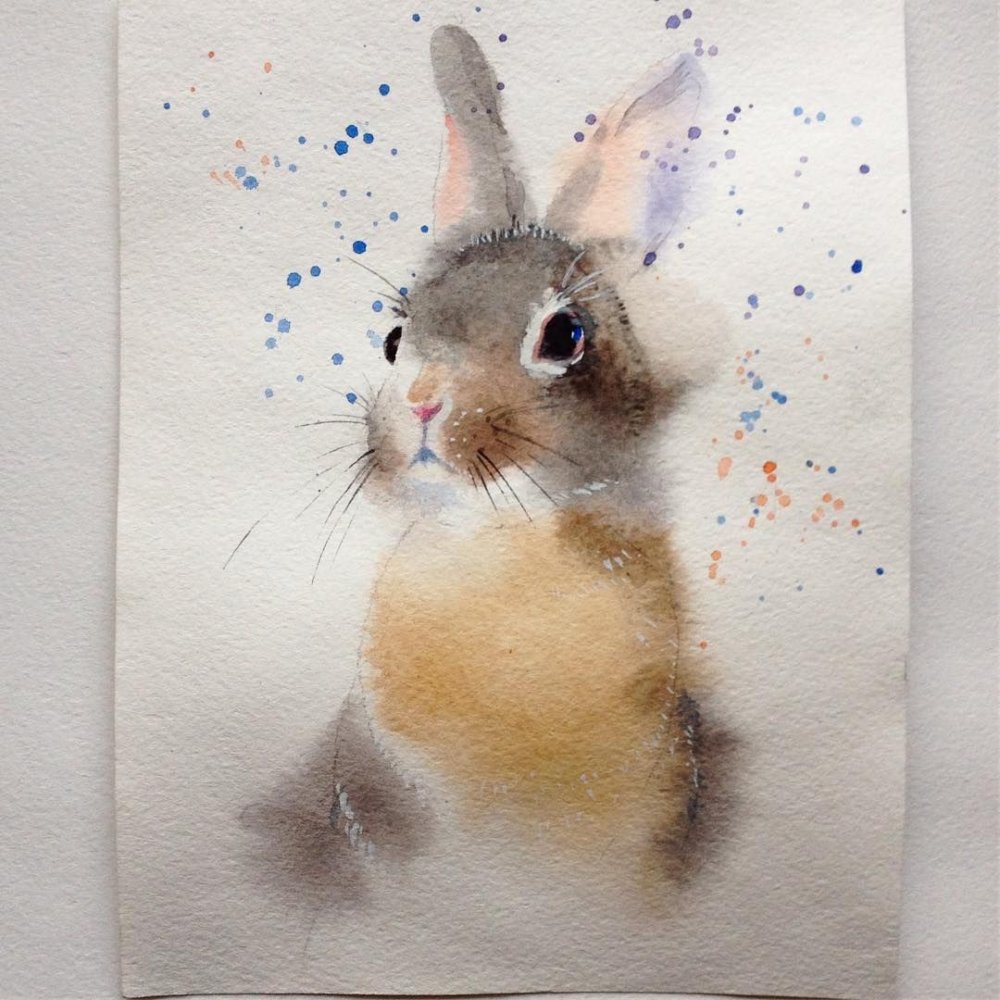 Заяц акварелью для детей