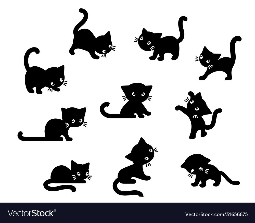 Кошка и котенок вектор силуэт