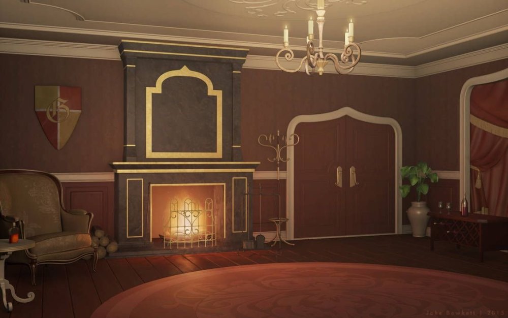 Комната с камином аниме