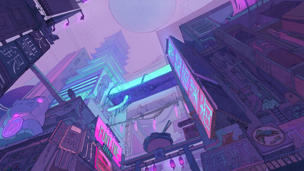 Пиксель киберпанк пейзаж