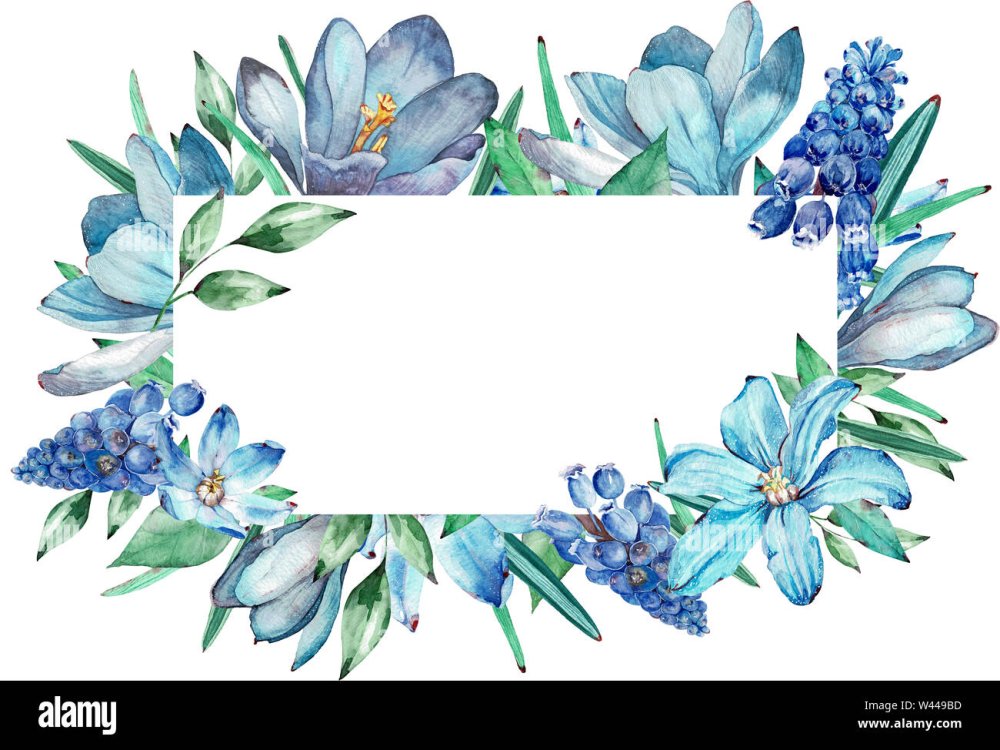 Акварельные цветы рамка синие