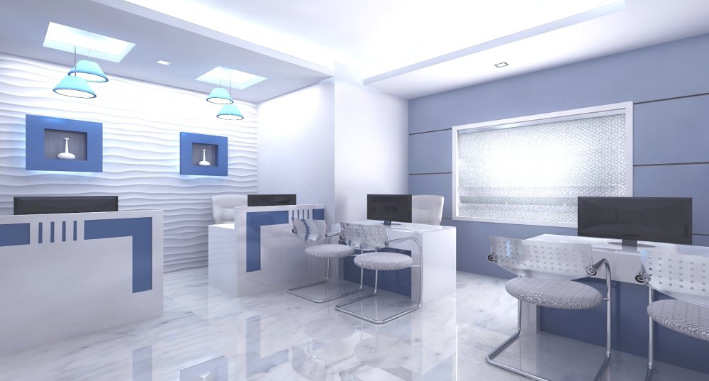 Офис в серо голубых тонах