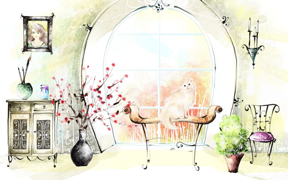 Акварельная иллюстрация интерьер