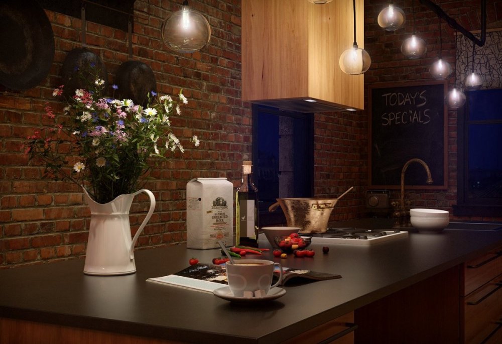 Интерьер кухня вечер