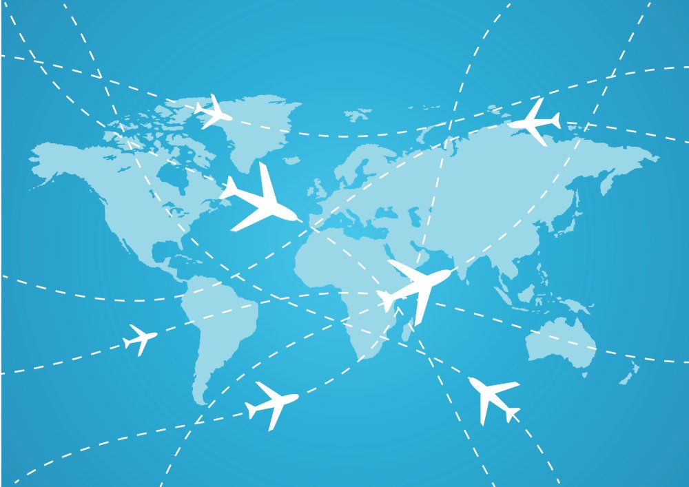 Самолет на фоне карты мира