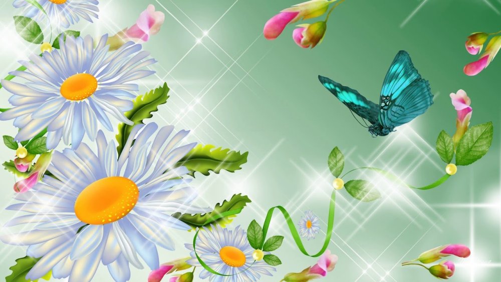 Фон светло зеленый с ромашками