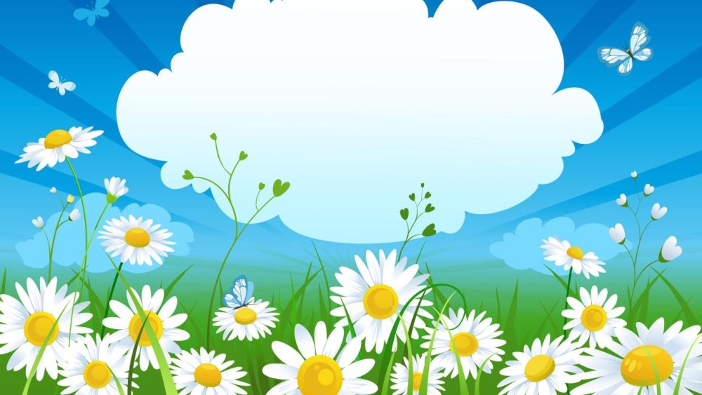 Поляна с цветами и бабочками