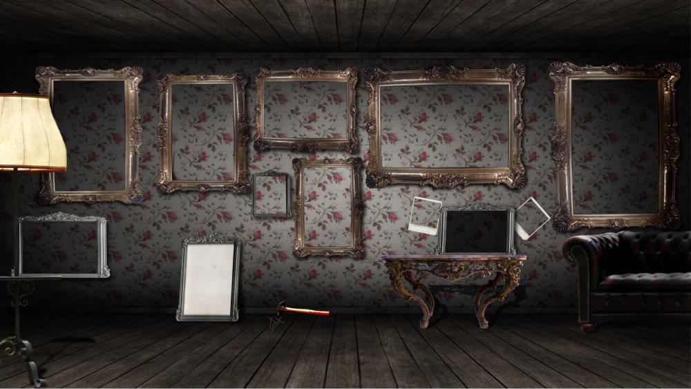 Мрачная комната с картинами