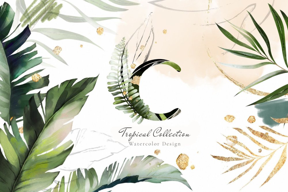 Watercolor & Gold leaves collection by lisima