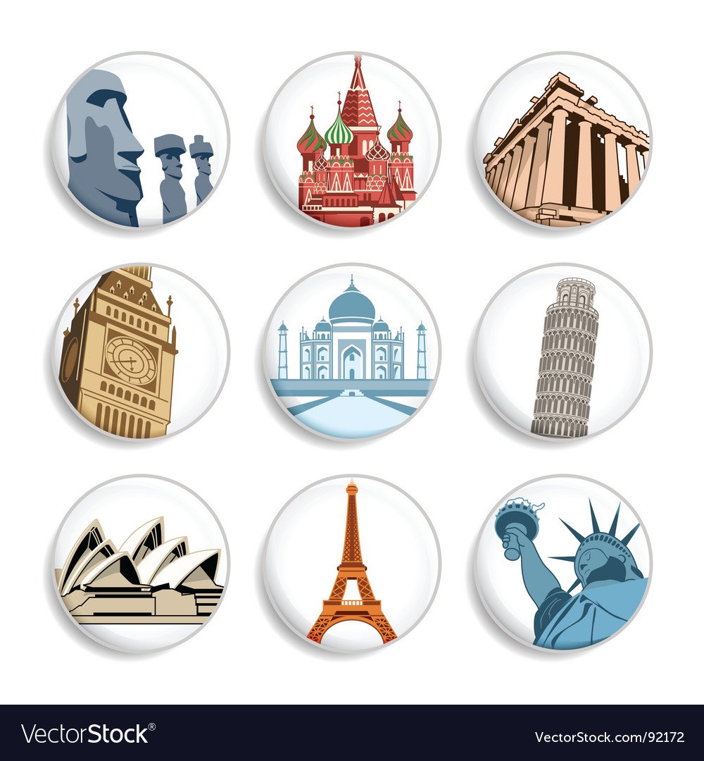 Достопримечательности мира на белом фоне