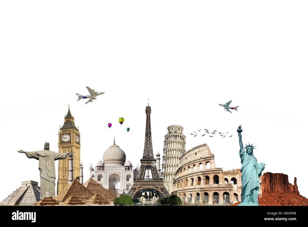 Достопримечательности мира на белом фоне