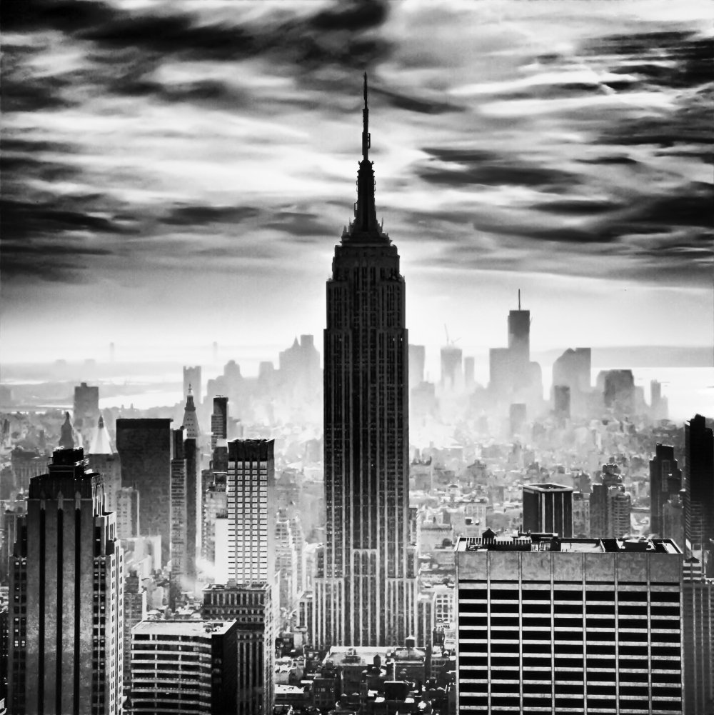 Эмпайр-Стейт-Билдинг Нью-Йорк черно белый