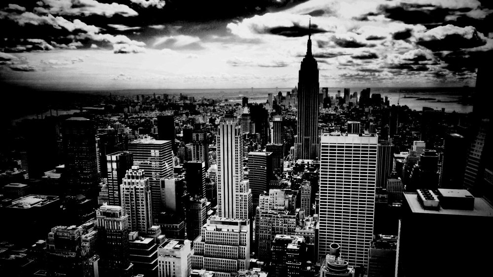 Нью-Йорк Сити Манхэттен черно белый