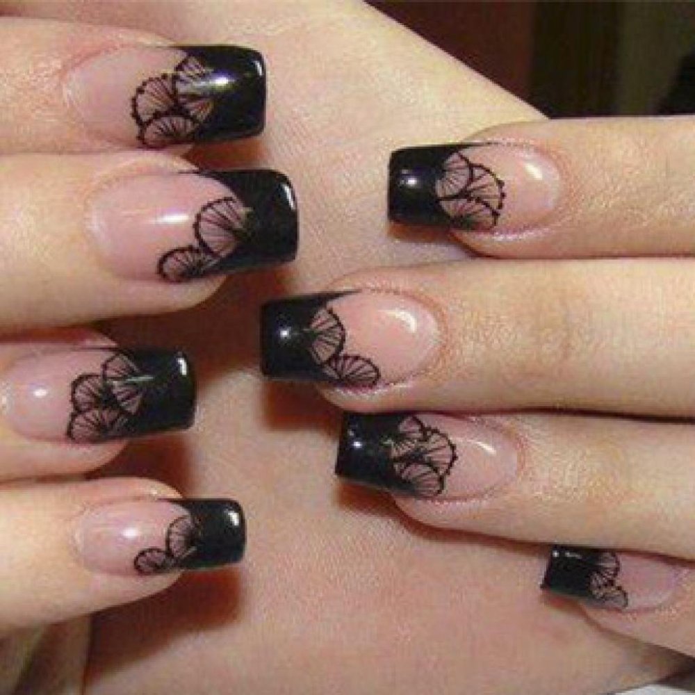 Наращивание черный френч