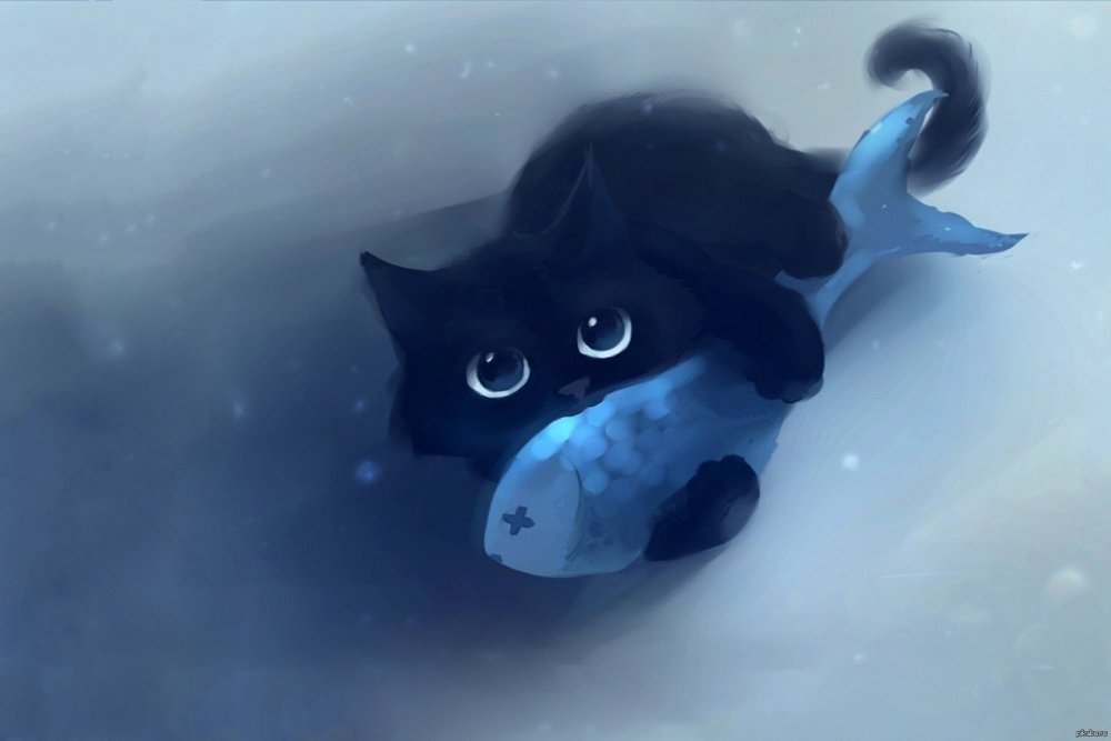 Черный кот с рыбкой