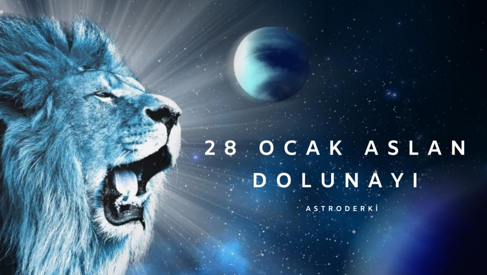 Лев на фоне Луны синее