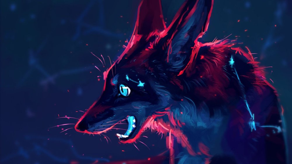 Неоновый волк арт