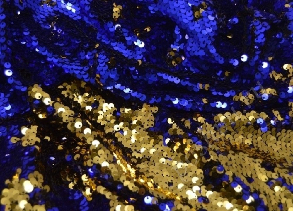 Пайеточная ткани синяя с золотом